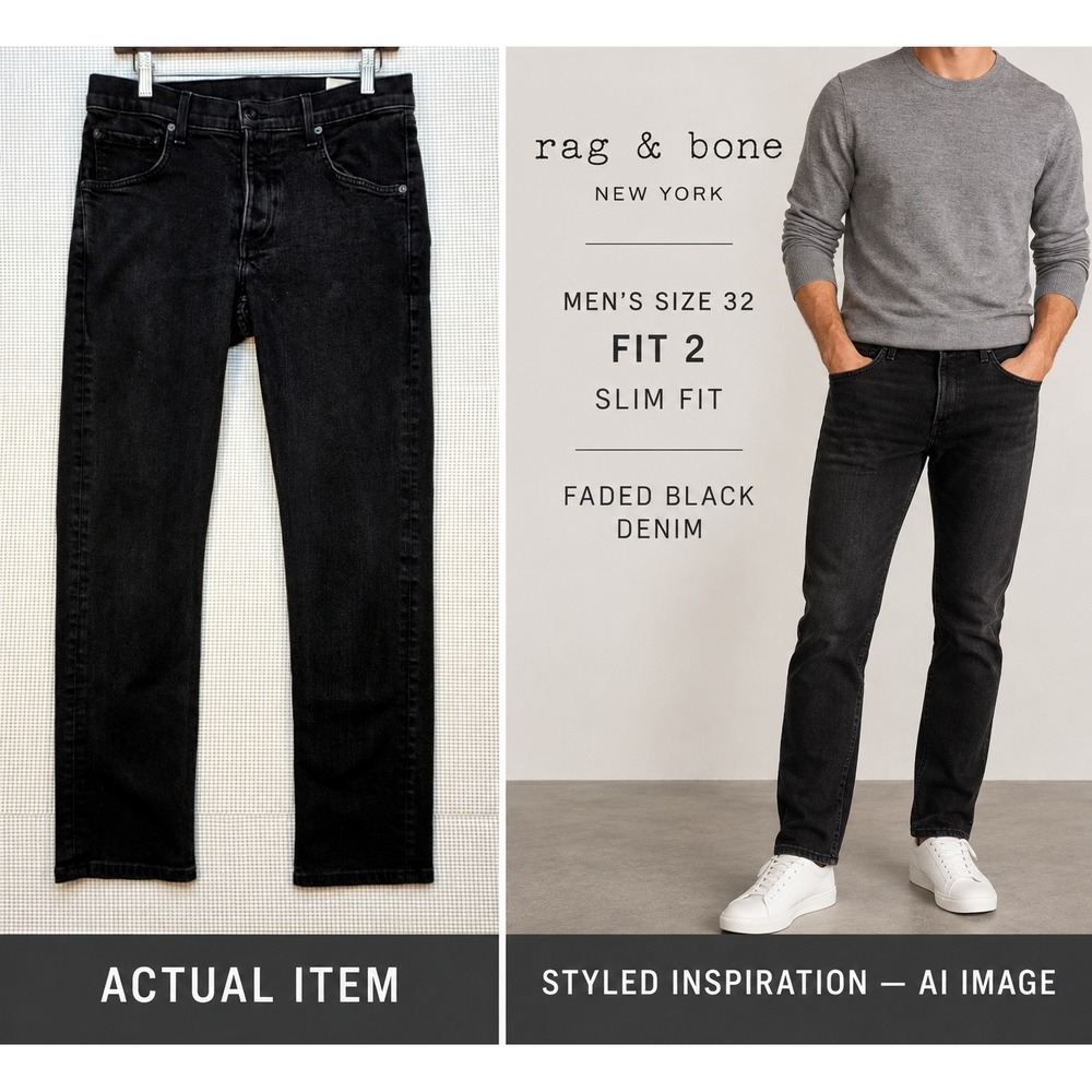 Rag & Bone New York Fit 2‎ Slim Black Jeans Men's 32 Button Fly Denim Wash